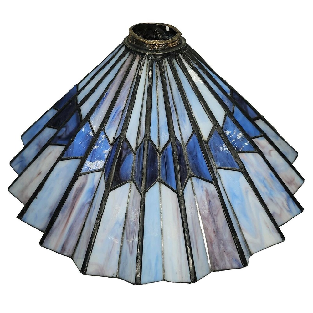 Heavy Accordion Style Stained Glass Lamp Shade Multicolored, Collar Needs Repair